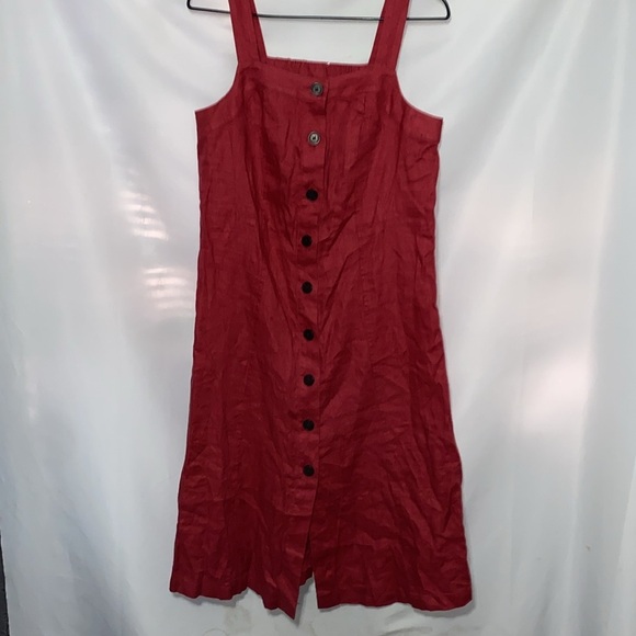 NWT J JILL 100% Linen SIZE Small Petite cape cod red Jumper Dress BUTTON FRONT - Picture 9 of 12